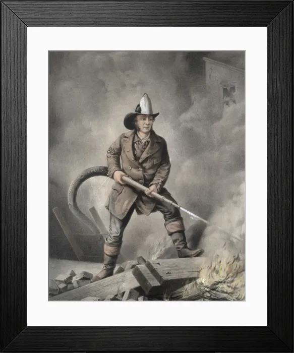 Framed Print : The American fireman: facing the enemy Framed Print : The American fireman: facing the enemy