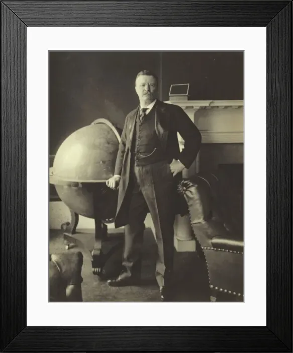Framed Print : Theodore Roosevelt, full-length portrait, standing beside la Framed Print : Theodore Roosevelt, full-length portrait, standing beside la