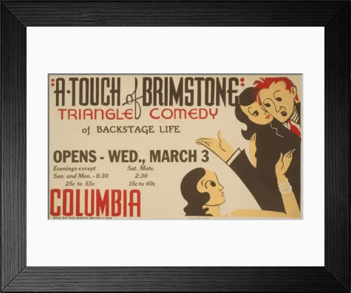 Framed Print : A touch of brimstone - triangle comedy of backstage life Framed Print : A touch of brimstone - triangle comedy of backstage life