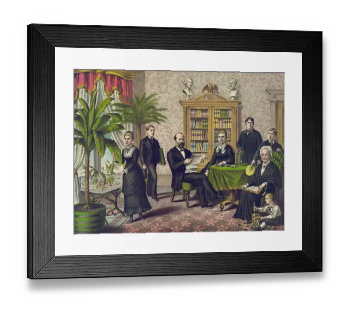 Framed Print : James Garfield and family in library(?) Framed Print : James Garfield and family in library(?)