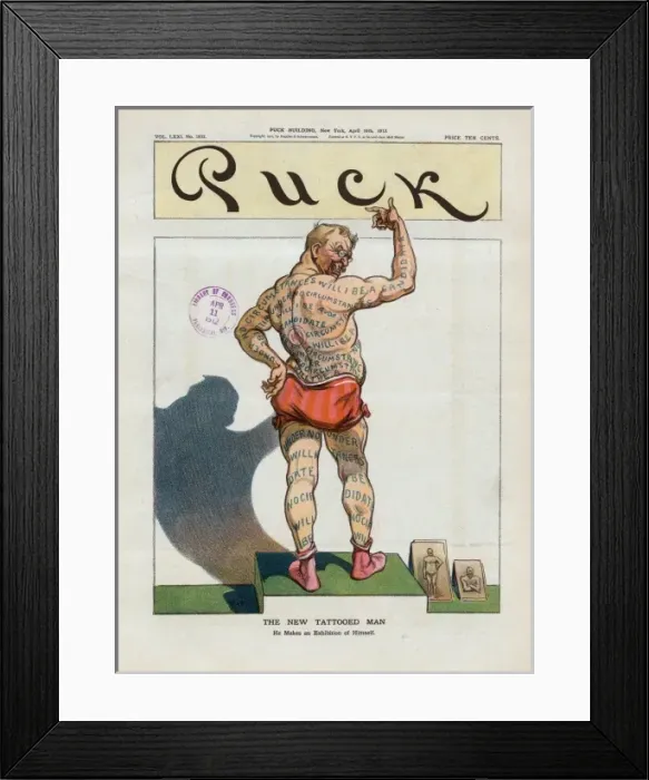 Framed Print : The new tattooed man - he makes an exhibition of himself Framed Print : The new tattooed man - he makes an exhibition of himself