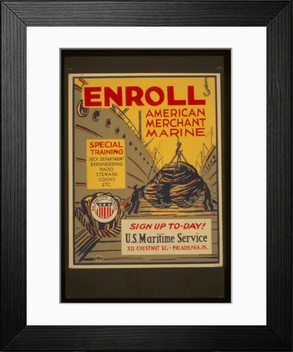Framed Print : Enroll American Merchant Marine Special training - deck depa Framed Print : Enroll American Merchant Marine Special training - deck depa