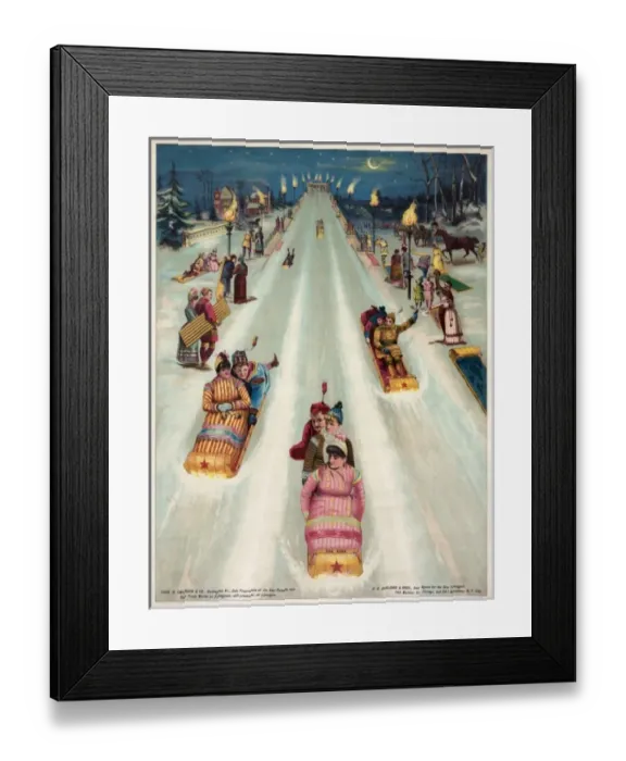 Framed Print : Advertisement for Star toboggans, showing people sledding Framed Print : Advertisement for Star toboggans, showing people sledding