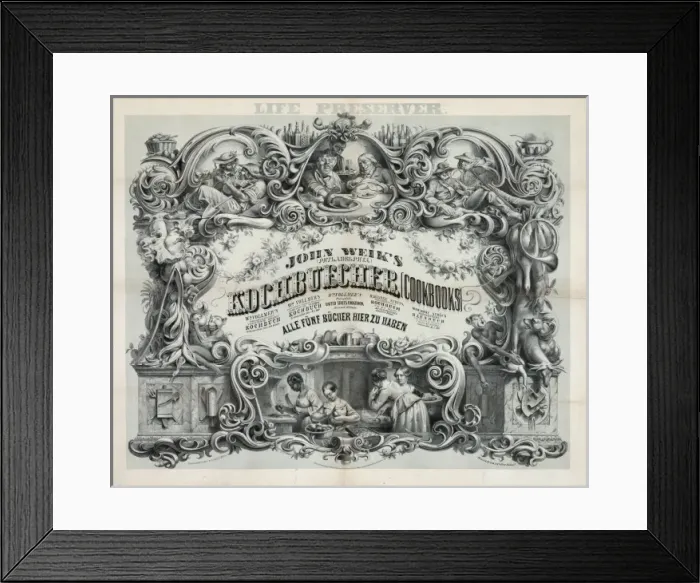Framed Print : Advertisement for cookbooks published by John Weik, showing Framed Print : Advertisement for cookbooks published by John Weik, showing