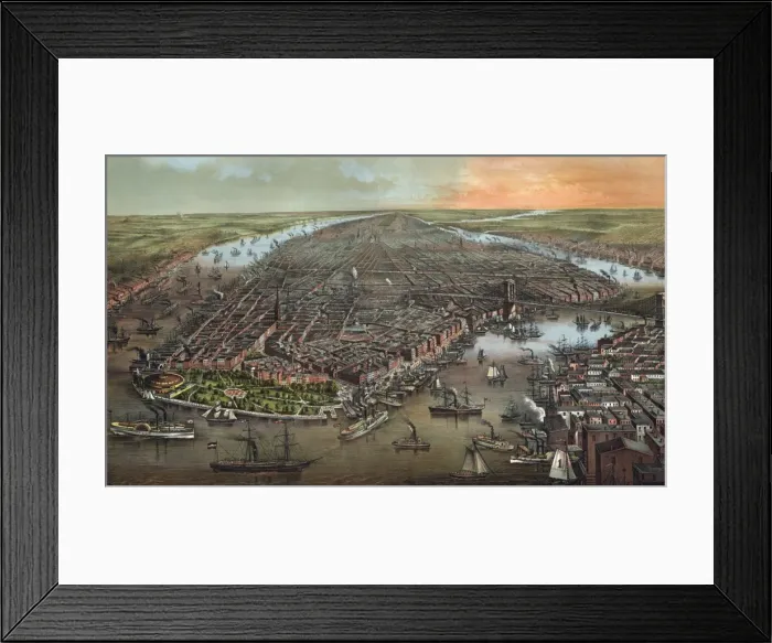 Framed Print : New York. Bird s-eye view of New York with Battery Park in the foreground Framed Print : New York. Bird s-eye view of New York with Battery Park in the foreground