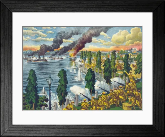 Framed Print : Fighting between the cavalry and the war ships Framed Print : Fighting between the cavalry and the war ships