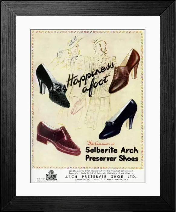 Framed Print : Advert for Selberite Arch Preserver shoes 1941 Framed Print : Advert for Selberite Arch Preserver shoes 1941