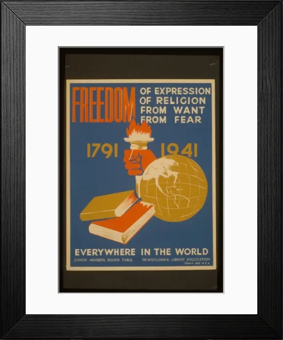 Framed Print : Freedom of expression, of religion, from want, from fear eve Framed Print : Freedom of expression, of religion, from want, from fear eve