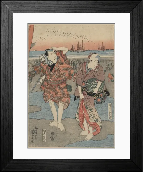 Framed Print : Segawa Kikunojo and Bando Minnosuke collecting seashells Framed Print : Segawa Kikunojo and Bando Minnosuke collecting seashells