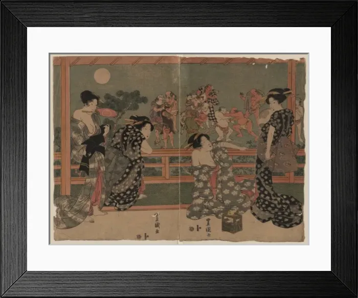 Framed Print : Women watching a sumo match under a full moon Framed Print : Women watching a sumo match under a full moon