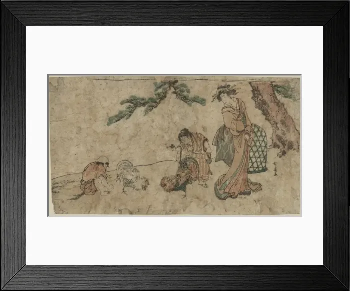 Framed Print : Cockfight under a pine tree Framed Print : Cockfight under a pine tree