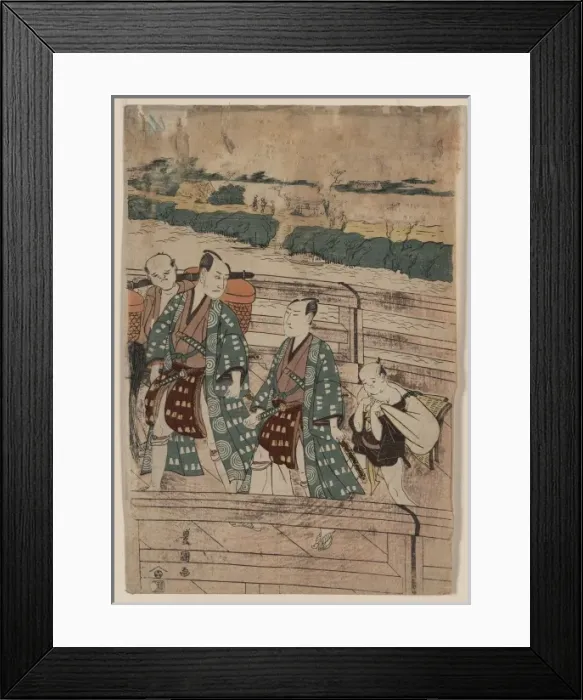 Framed Print : Ichikawa Omezo and Sawamura Gennosuke crossing Azuma Bridge Framed Print : Ichikawa Omezo and Sawamura Gennosuke crossing Azuma Bridge