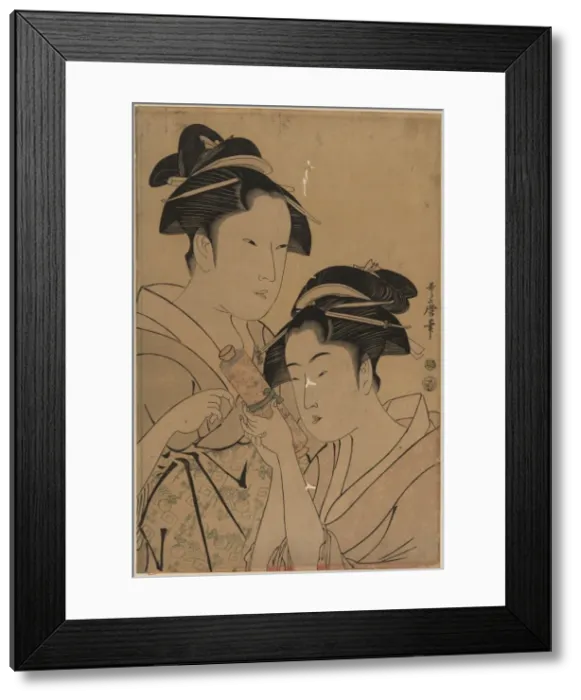 Framed Print : Osen of Kagiya and Ohisa of Takashima Framed Print : Osen of Kagiya and Ohisa of Takashima