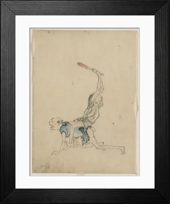 Framed Print : Two men, one on his hands and knees crawling, the other is s Framed Print : Two men, one on his hands and knees crawling, the other is s