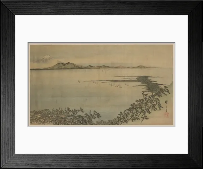 Framed Print : Fukeiga. Painting shows a bird s-eye view of bay Framed Print : Fukeiga. Painting shows a bird s-eye view of bay