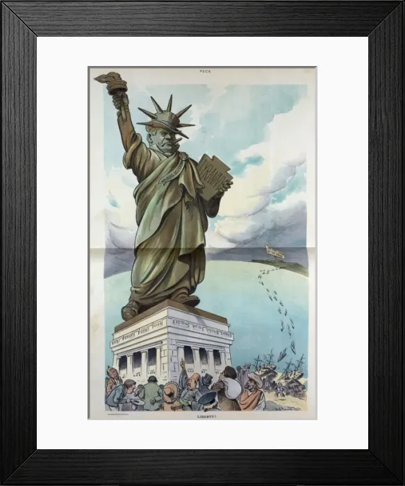 Framed Print : Liberty?. Illustration shows a caricature of the Statue of Liberty where Framed Print : Liberty?. Illustration shows a caricature of the Statue of Liberty where