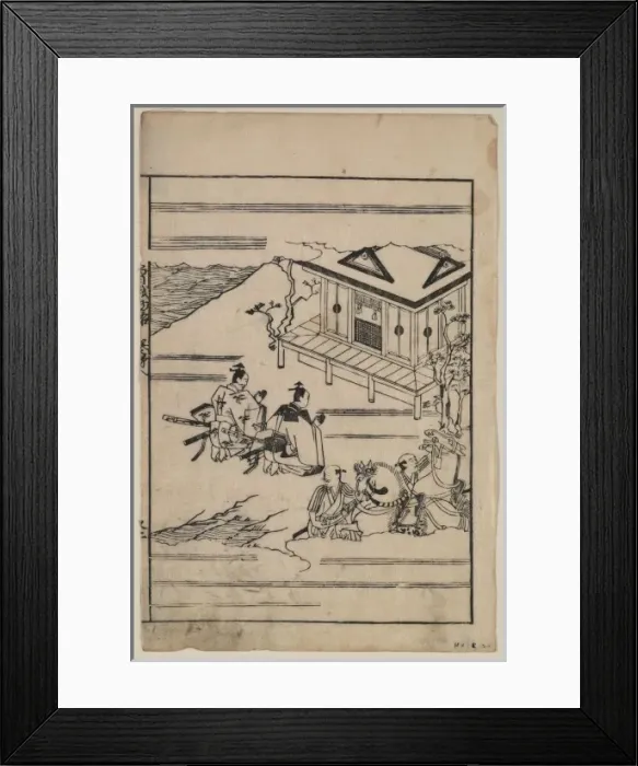 Framed Print : Scenes related to the Soga family - two warriors praying in Framed Print : Scenes related to the Soga family - two warriors praying in