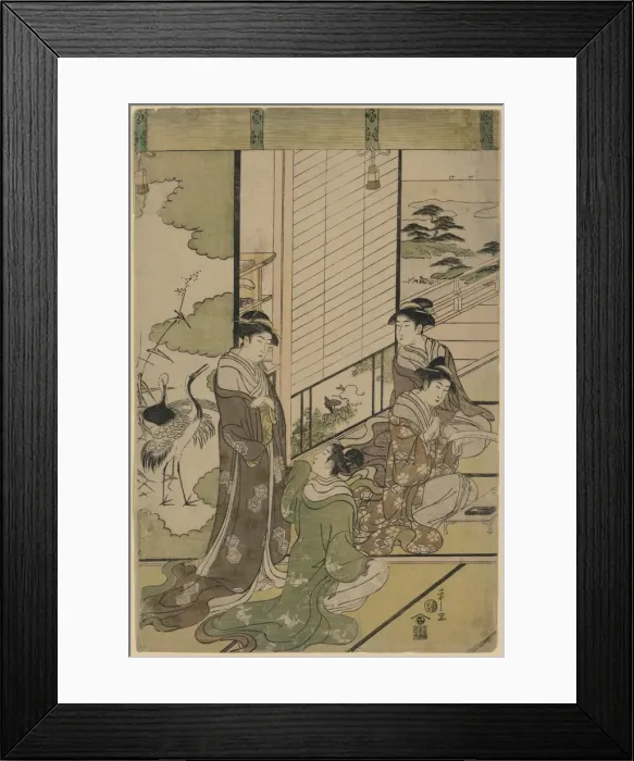 Framed Print : Four women composing poetry, possibly as a competition, next Framed Print : Four women composing poetry, possibly as a competition, next