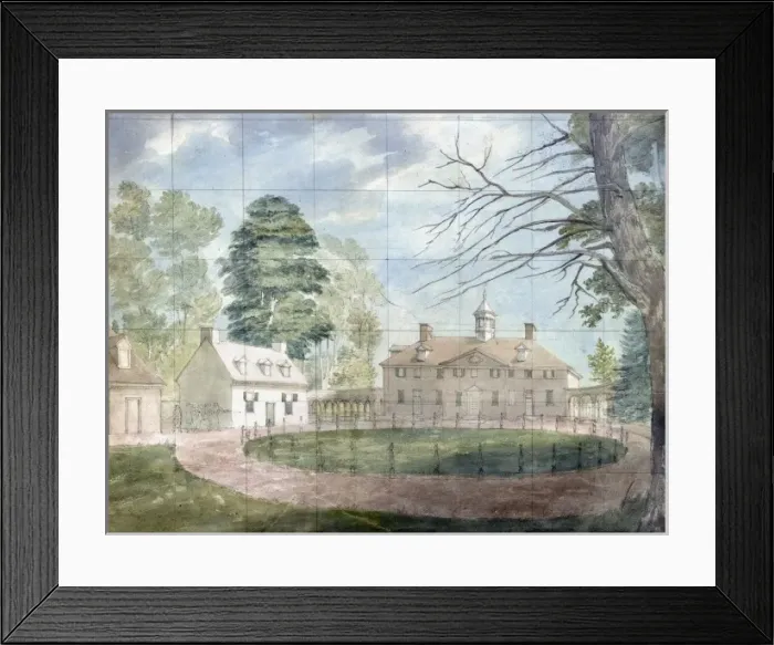 Framed Print : Mount Vernon with outbuildings shown from the far side of th Framed Print : Mount Vernon with outbuildings shown from the far side of th