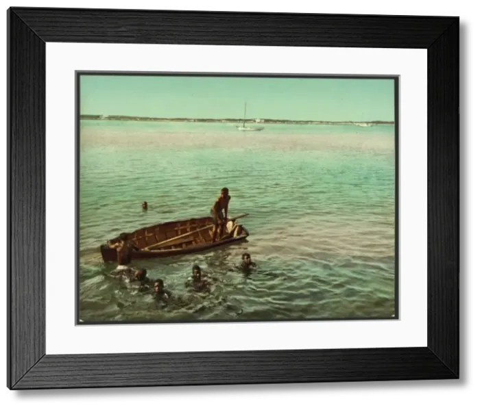Framed Print : Diving for coins, Nassau, Bahama Isl ds Framed Print : Diving for coins, Nassau, Bahama Isl ds