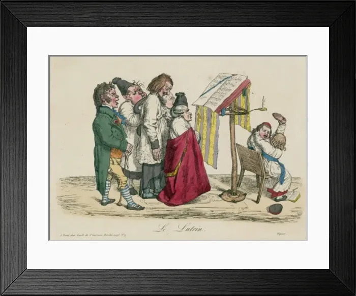 Framed Print : Le lutrin. Print shows a group of choristers standing before a lectern Framed Print : Le lutrin. Print shows a group of choristers standing before a lectern