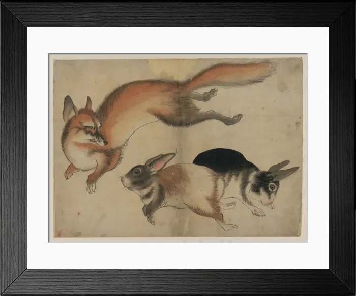 Framed Print : Fox and two hares Framed Print : Fox and two hares