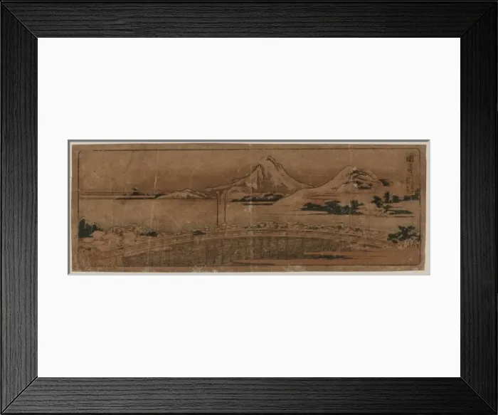 Framed Print : Okazaki. Print shows a procession of warlords across a bridge after a winter Framed Print : Okazaki. Print shows a procession of warlords across a bridge after a winter