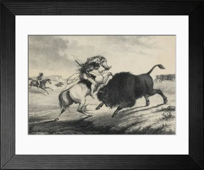 Framed Print : Print speciman of American Indian man on horseback killing b Framed Print : Print speciman of American Indian man on horseback killing b