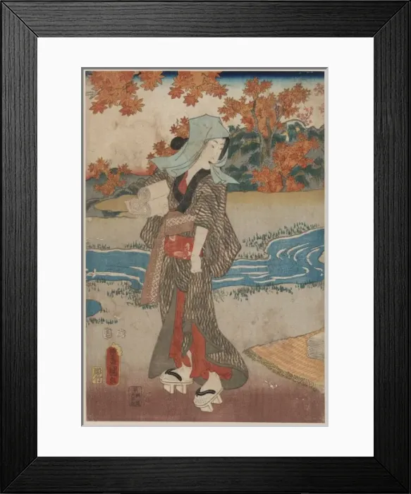 Framed Print : A woman beneath maple leaves Framed Print : A woman beneath maple leaves