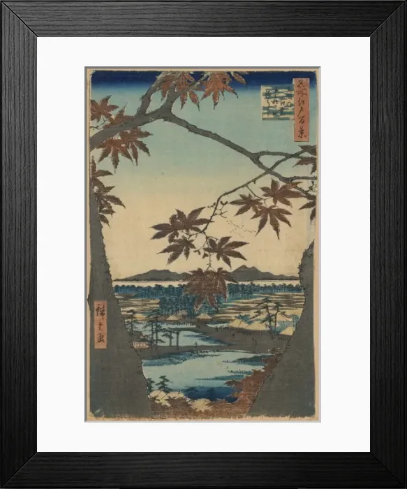 Framed Print : Maple trees at Mama, Tekona Shrine and Linked Bridge Framed Print : Maple trees at Mama, Tekona Shrine and Linked Bridge