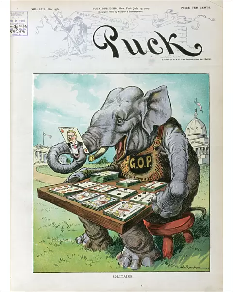 Solitaire. Illustration shows the Republican elephant labeled GOP