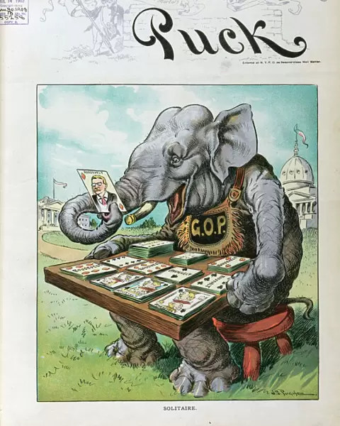 Solitaire. Illustration shows the Republican elephant labeled GOP