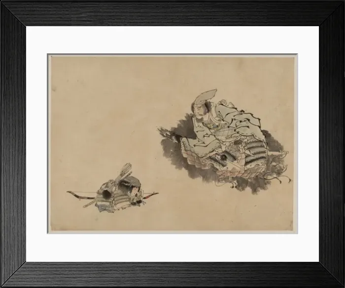 Framed Print : Elder samurai observing a young warrior with bow and arrows Framed Print : Elder samurai observing a young warrior with bow and arrows