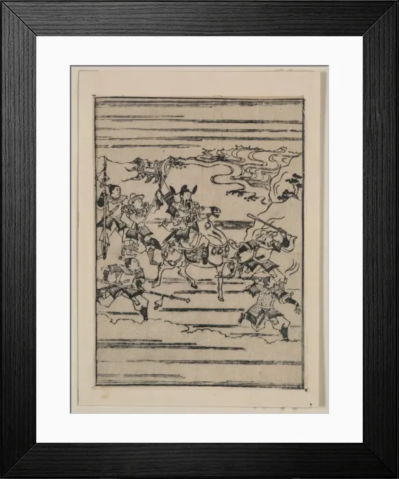 Framed Print : Scenes related to the Soga family - a warrior on horseback w Framed Print : Scenes related to the Soga family - a warrior on horseback w
