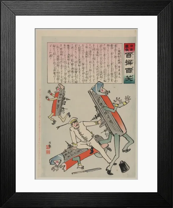 Framed Print : Japanese sailor, with his bare hands, is fighting with two R Framed Print : Japanese sailor, with his bare hands, is fighting with two R