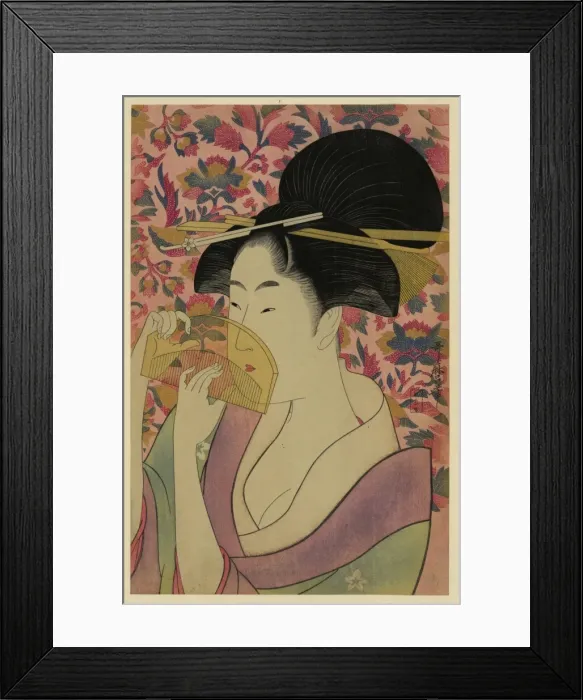 Framed Print : Comb. Print shows a bust portrait of a woman holding a transparent comb Framed Print : Comb. Print shows a bust portrait of a woman holding a transparent comb