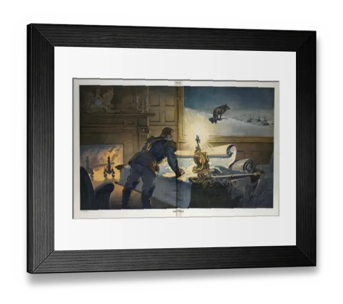 Framed Print : The wolf. Illustration shows the German Emperor labeled Wilhelm studying Framed Print : The wolf. Illustration shows the German Emperor labeled Wilhelm studying