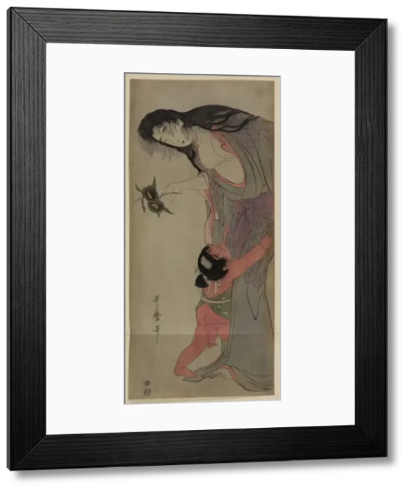 Framed Print : Yamauba holding chestnuts and Kintaro Yamauba holding chestn Framed Print : Yamauba holding chestnuts and Kintaro Yamauba holding chestn