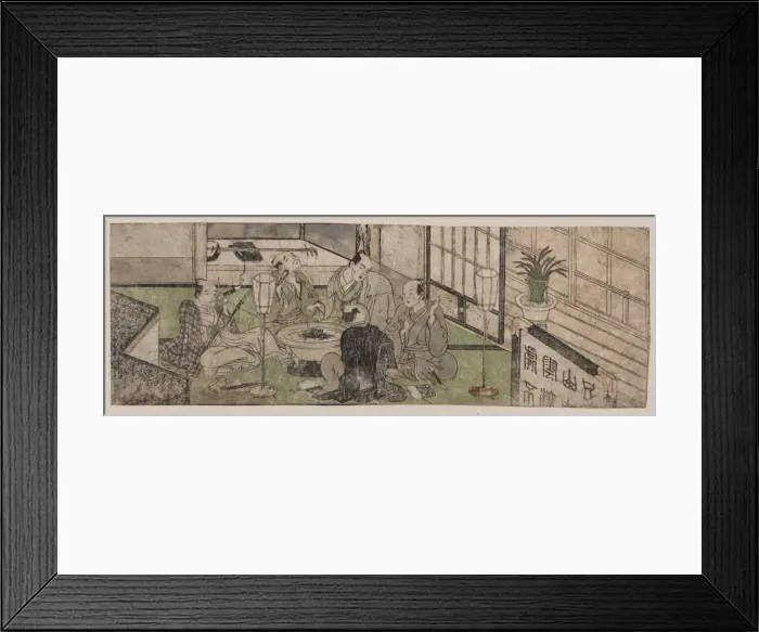 Framed Print : Five men relaxing around a hibachi Framed Print : Five men relaxing around a hibachi