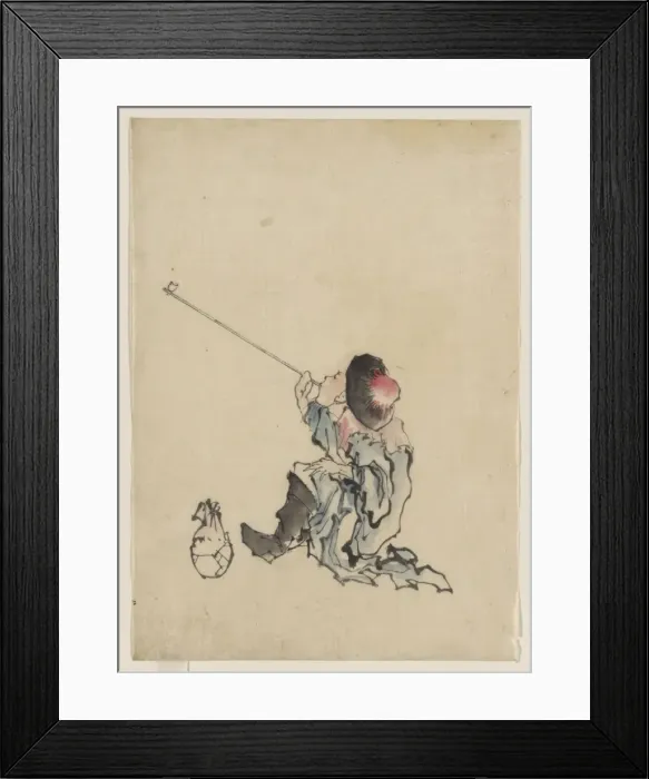Framed Print : A traveler, seated, wearing a robe, boots, and rounded-top c