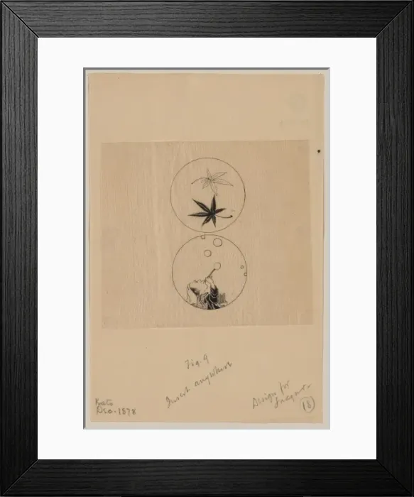 Framed Print : Circular designs, maple leaves in a bubble and a person blow Framed Print : Circular designs, maple leaves in a bubble and a person blow