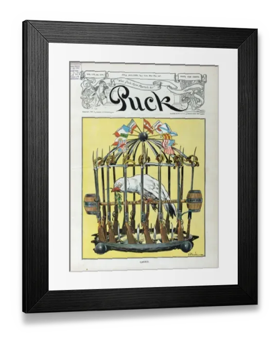 Framed Print : Caged. Illustration shows a sickly looking dove in a birdcage fashioned Framed Print : Caged. Illustration shows a sickly looking dove in a birdcage fashioned