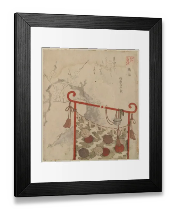 Framed Print : Parrot. Print shows a parrot sitting on a drying rack. Date 181- Framed Print : Parrot. Print shows a parrot sitting on a drying rack. Date 181-