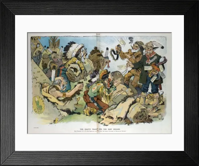 Framed Print : The crafty traders and the easy Indians Framed Print : The crafty traders and the easy Indians