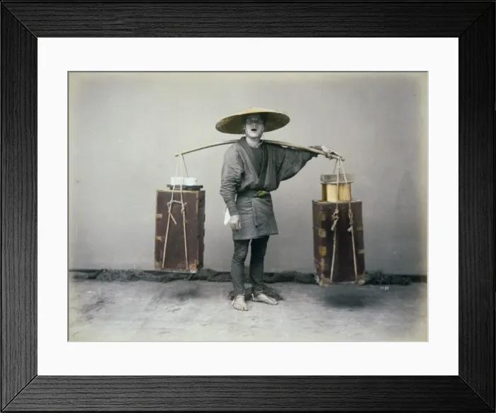 Framed Print : Porter with shoulder pole, full-length studio portrait, stan Framed Print : Porter with shoulder pole, full-length studio portrait, stan