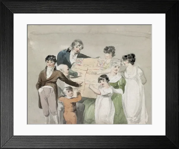 Framed Print : Family group - Smith, his wife and six children pointing Framed Print : Family group - Smith, his wife and six children pointing