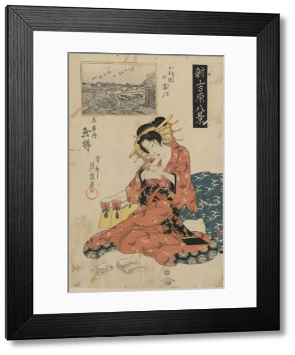 Framed Print : Descending geese on the Nihon embankment - the courtesan Tam Framed Print : Descending geese on the Nihon embankment - the courtesan Tam