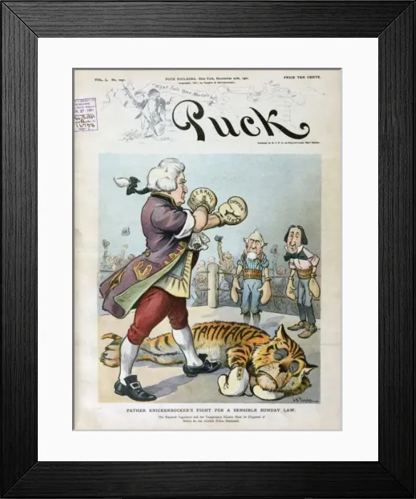 Framed Print : Father Knickerbockers fight for a sensible Sunday law Framed Print : Father Knickerbockers fight for a sensible Sunday law
