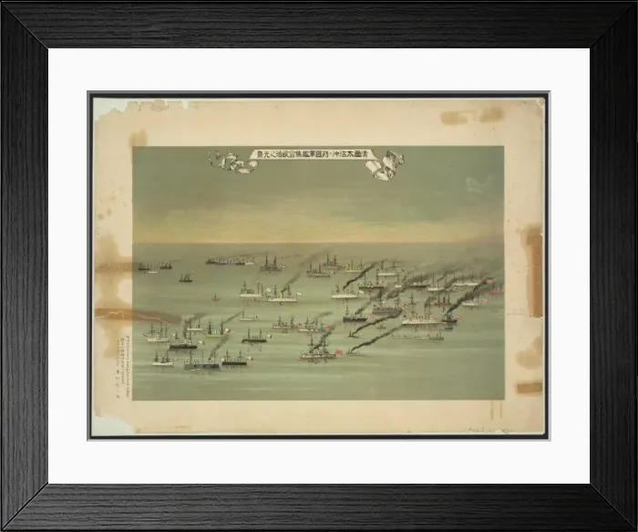 Framed Print : A flotilla of steamships sailing under the flags of several Framed Print : A flotilla of steamships sailing under the flags of several