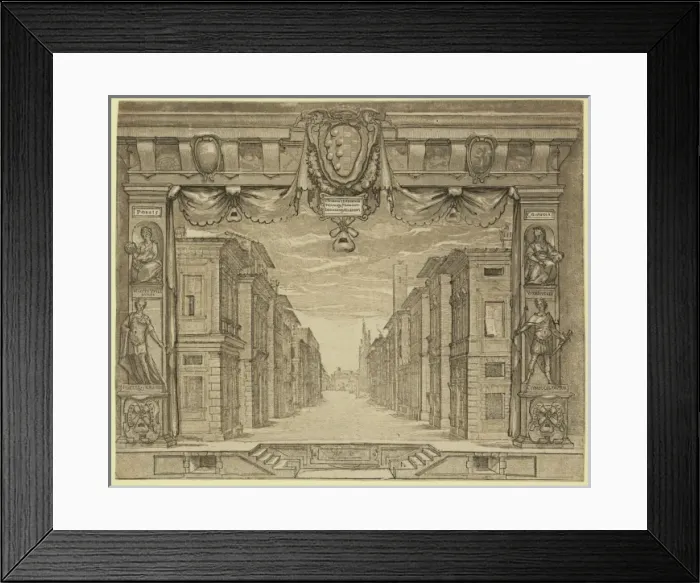 Framed Print : Stage design for L Ortensio, 1589 Framed Print : Stage design for L Ortensio, 1589